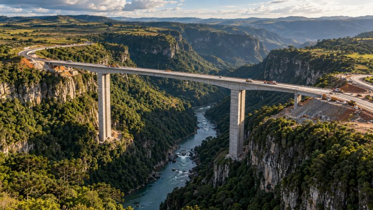 Imagem da notícia: Ponte de 400 metros sobre cânion de 60 m avança na BR-285