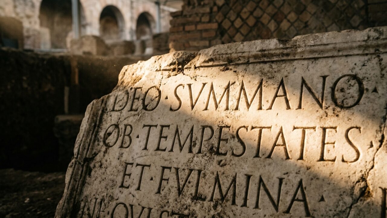 Imagem da notícia: Placa de mármore marca onde raio atingiu vila de Adriano, na Itália